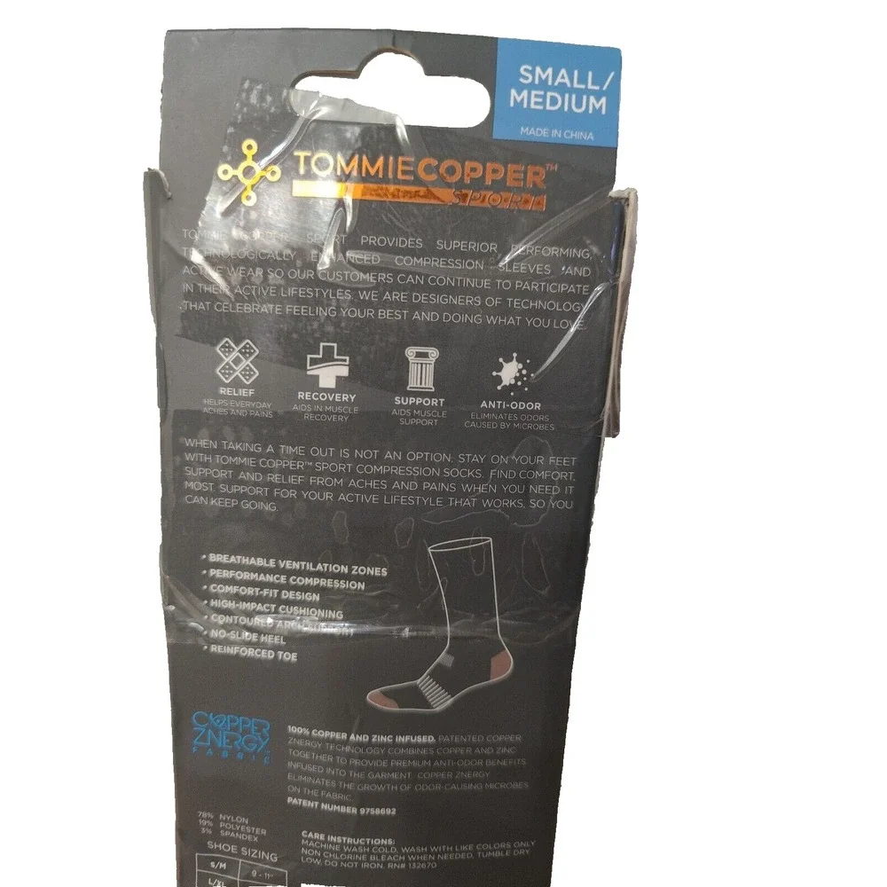 Tommie Copper Sport Black Compression Socks‎ Size SMALL/ MEDIUM 2 Pairs Open Box